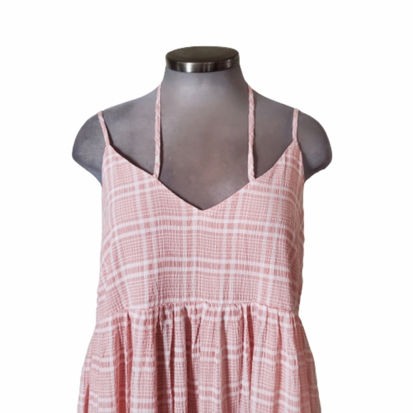 PALE PEACH PLAID ☆ TIERED MAXI DRESS ☆ NWT - Picture 4 of 10